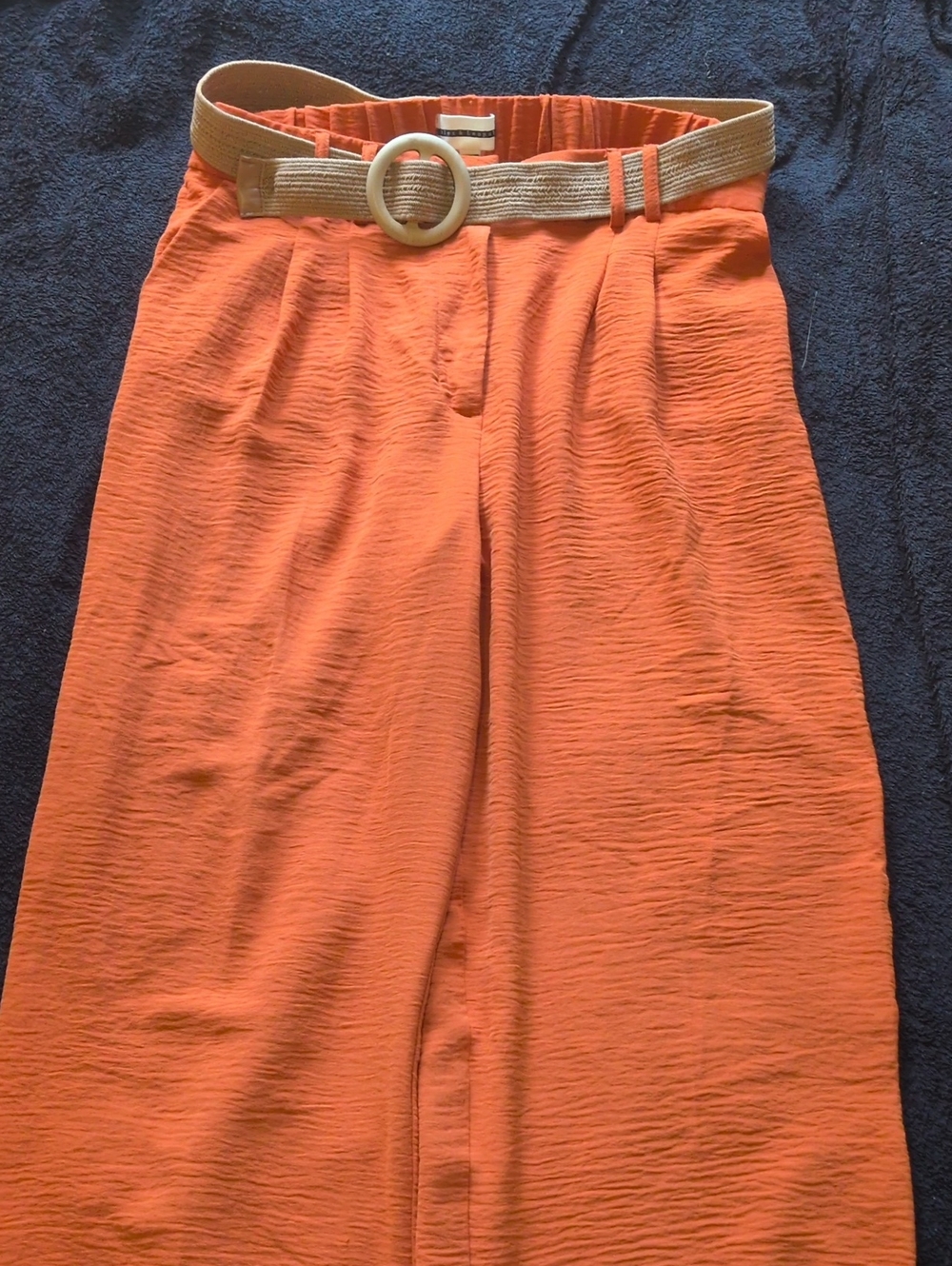 Jules & Leopold Orange Wide-Leg Pants with Tan Belt